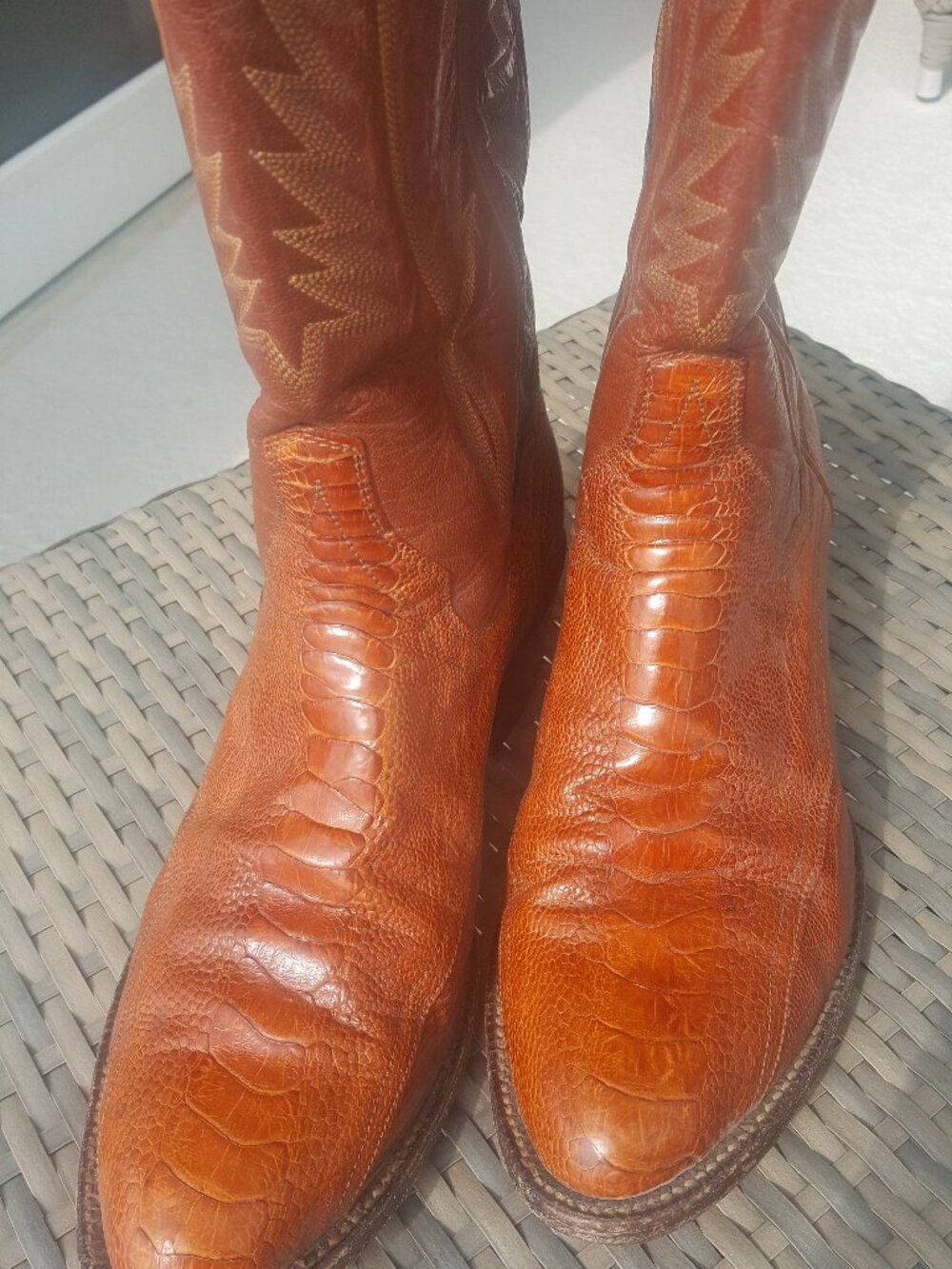 Real Ostrich Leg Cognac Boots Size 8